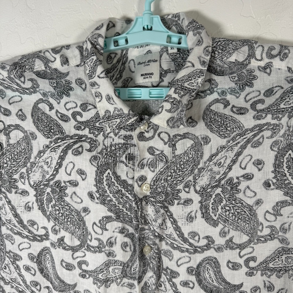 Biard McNutt‎ Murano Shirt Mens XL White Linen Slim Fit Button Up Paisley Floral